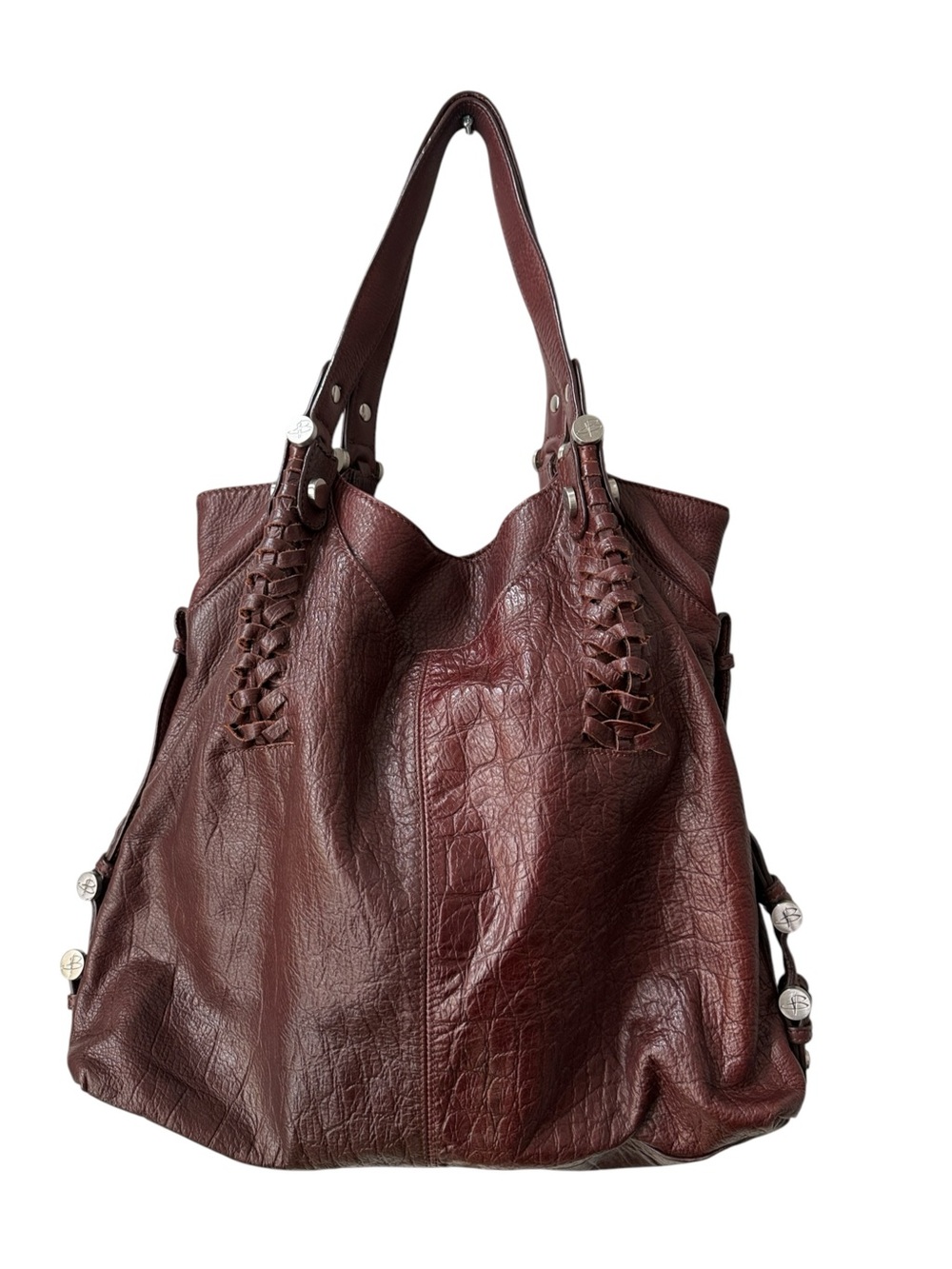 B. Makowsky Large Leather Slouchy Hobo Bag With Braided Detail